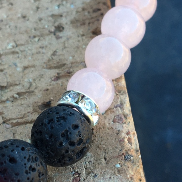 Pink Rose Quartz Black Lava Rock Diffuser Bracelet - Picture 3 of 6